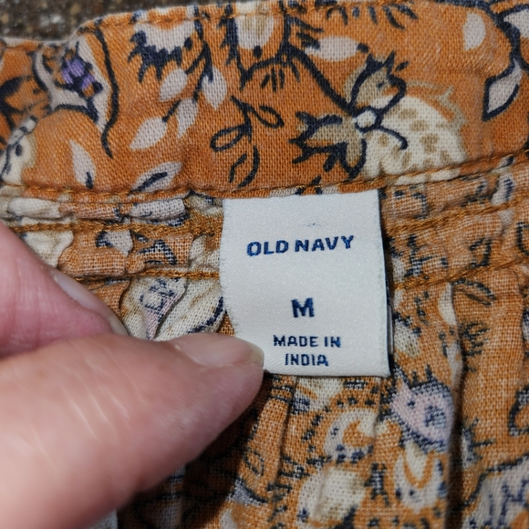 Old Navy Size M Golden Yellow Floral Peasant Top V Neck Boho Cottagecore Tassels - Picture 6 of 9